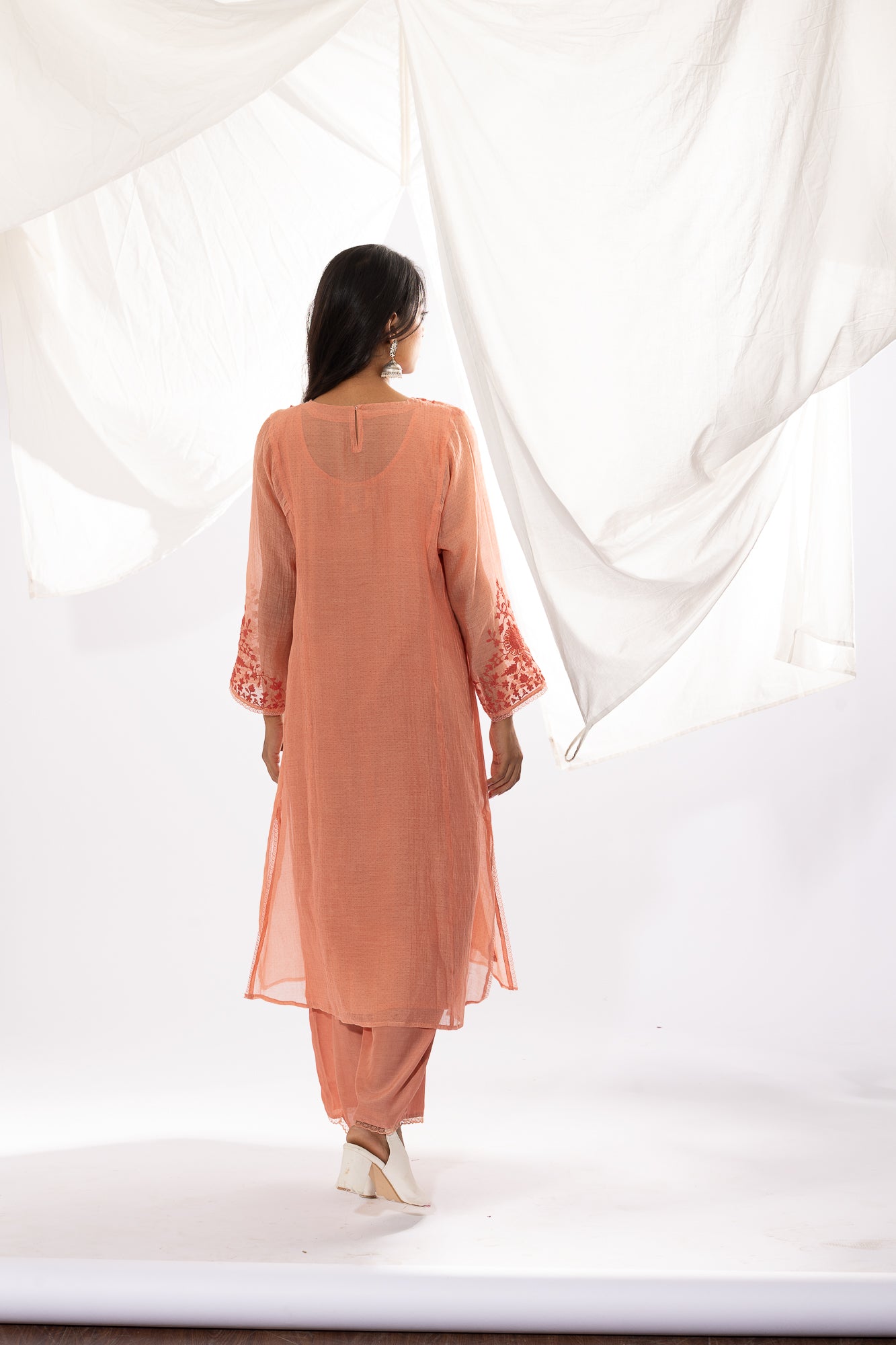 PEACH EMBROIDERED KURTA