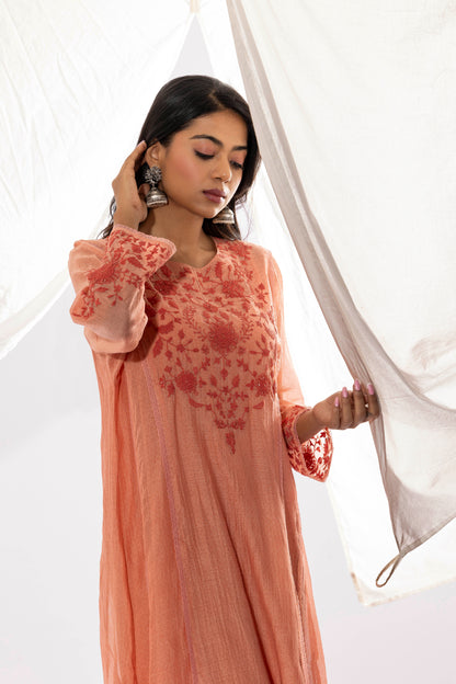 PEACH EMBROIDERED KURTA