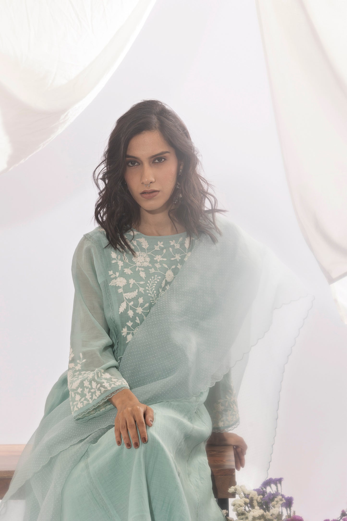 POWDER BLUE EMBROIDERED DUPATTA