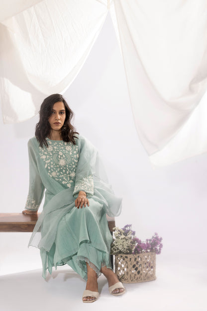 POWDER BLUE EMBROIDERED DUPATTA
