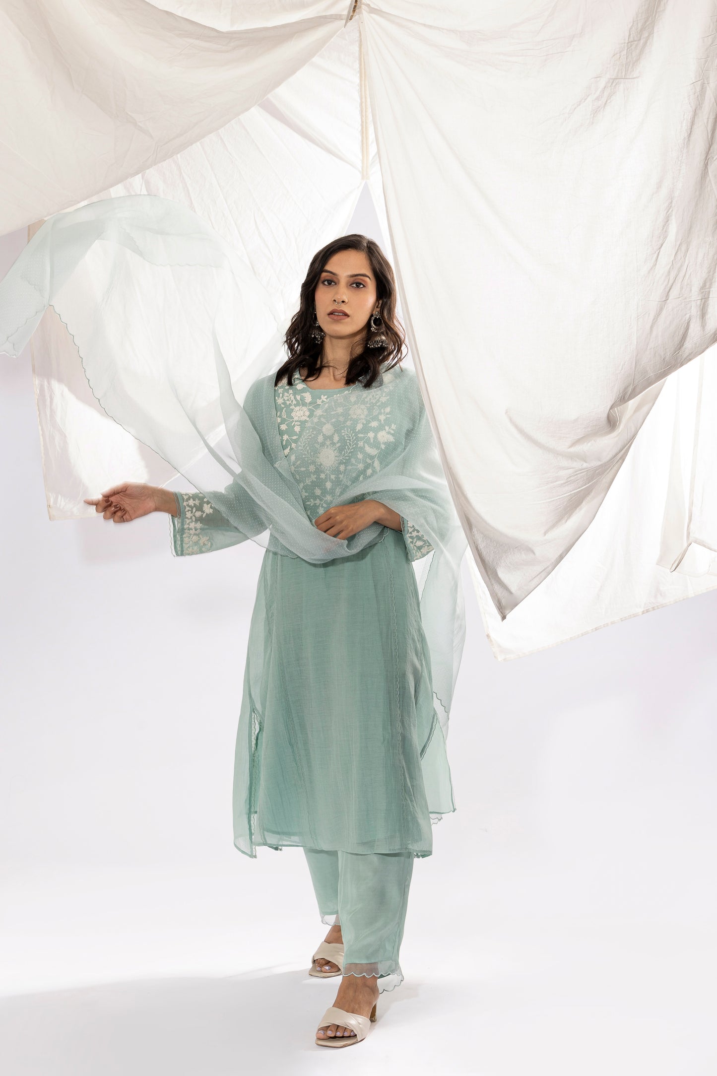 POWDER BLUE EMBROIDERED KURTA