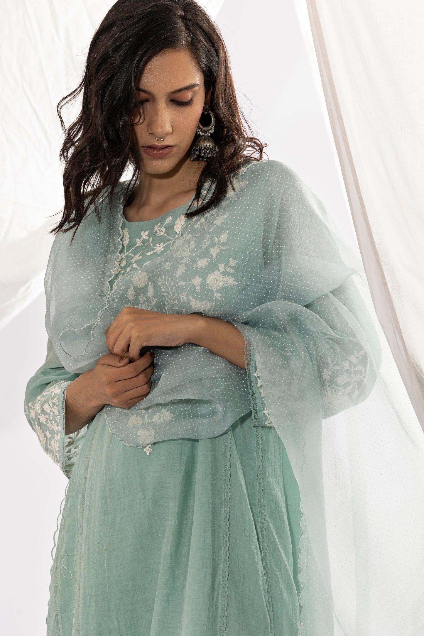 POWDER BLUE EMBROIDERED DUPATTA