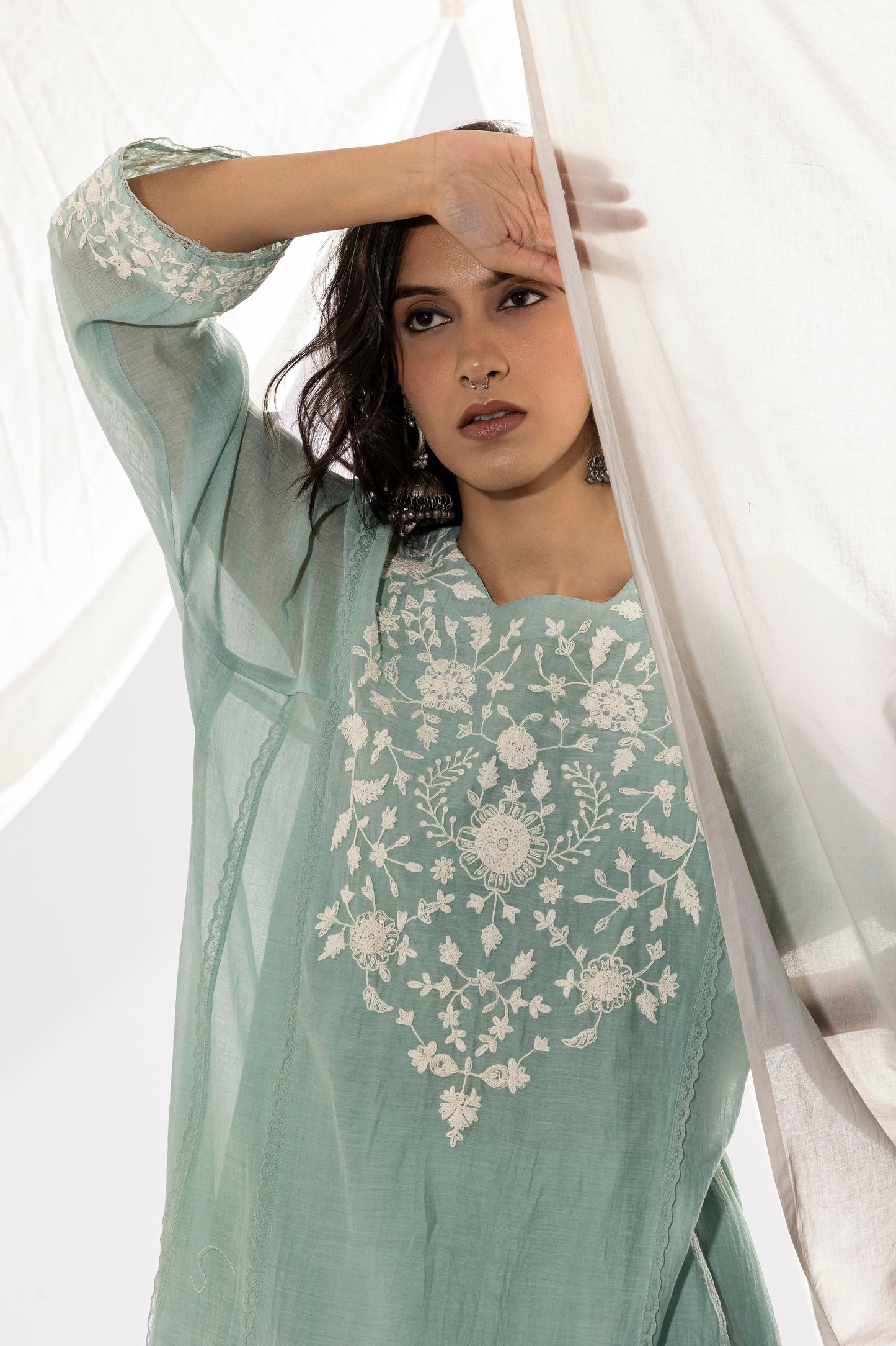 POWDER BLUE EMBROIDERED KURTA