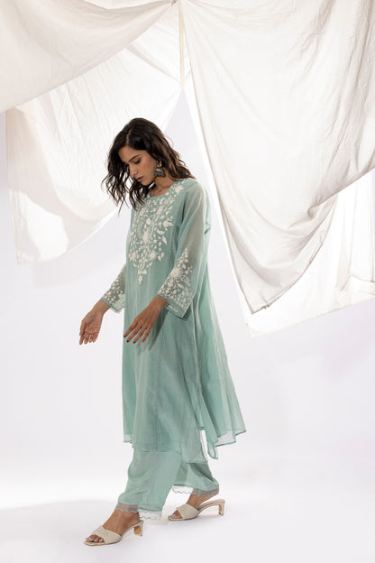 POWDER BLUE EMBROIDERED KURTA