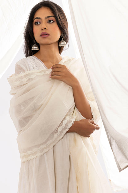 WHITE PRINTED DUPATTA