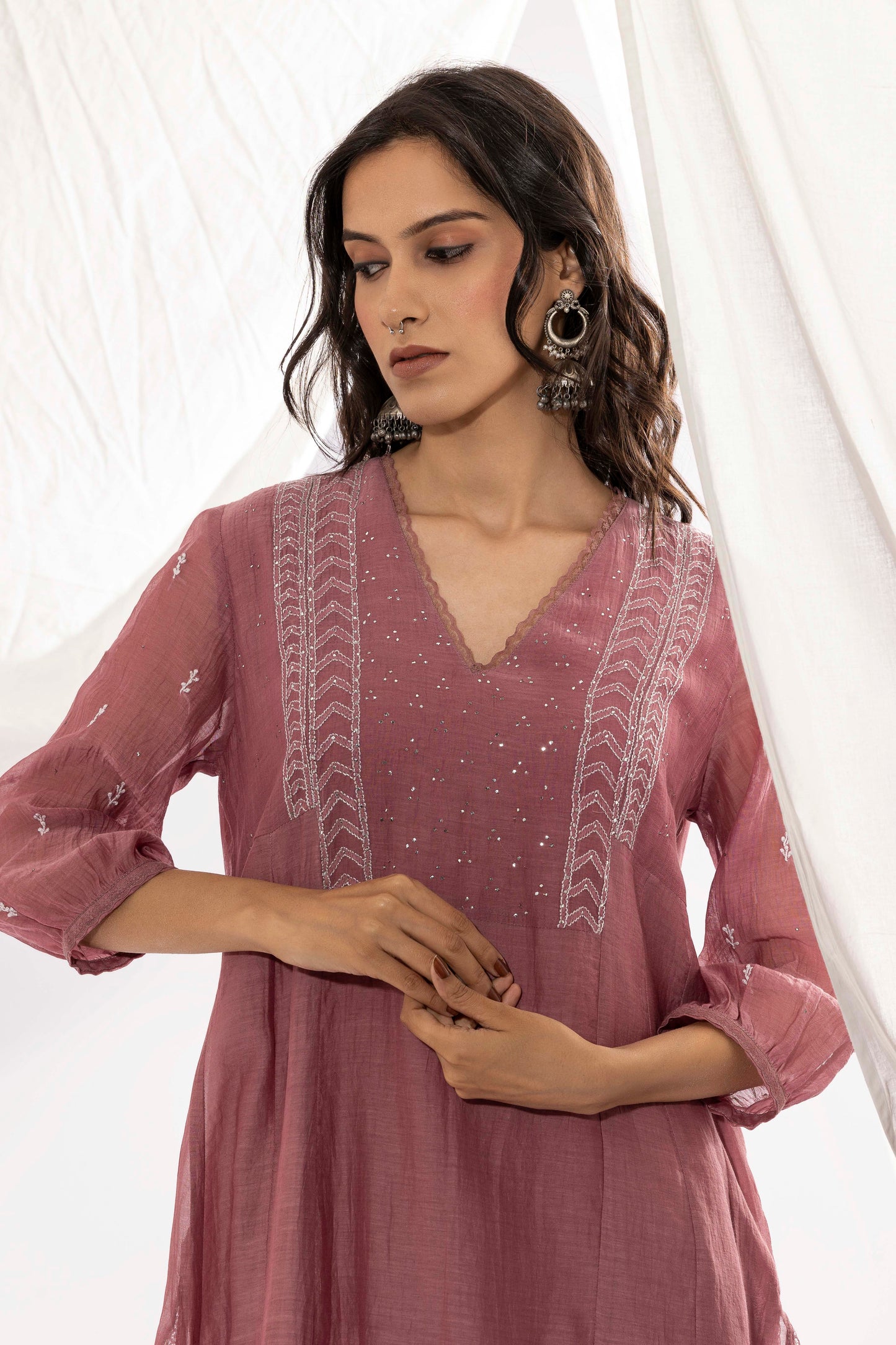 LILAC CHIKANKARI KURTA