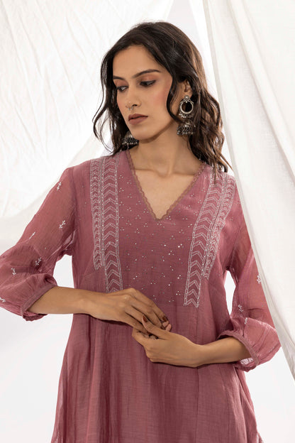 LILAC CHIKANKARI KURTA