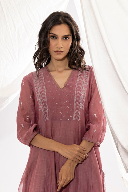 LILAC CHIKANKARI KURTA