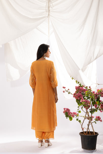 ORANGE CHIKANKARI KURTA