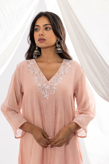 MISTY ROSE CHIKANKARI KURTA