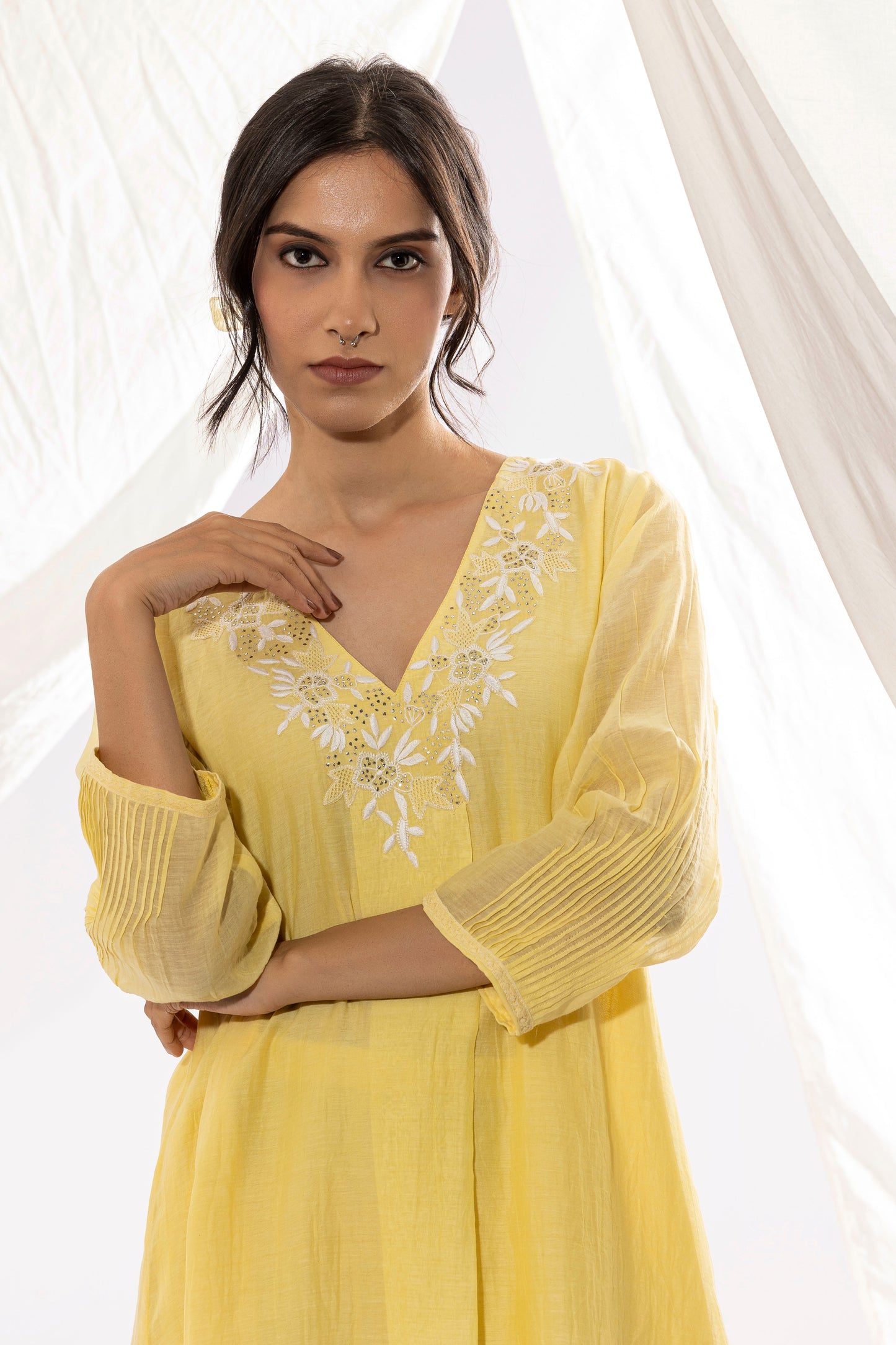 LIGHT YELLOW CHIKANKARI KURTA