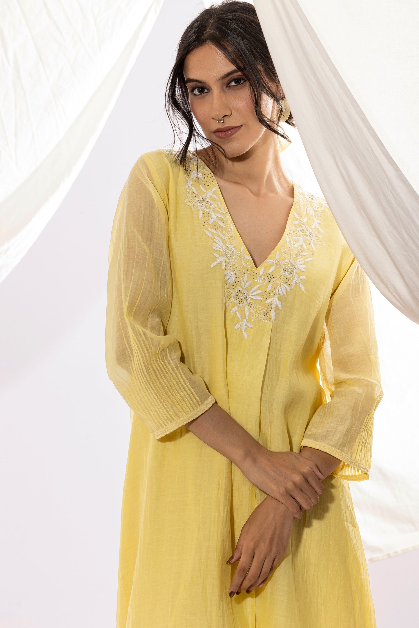 LIGHT YELLOW CHIKANKARI KURTA