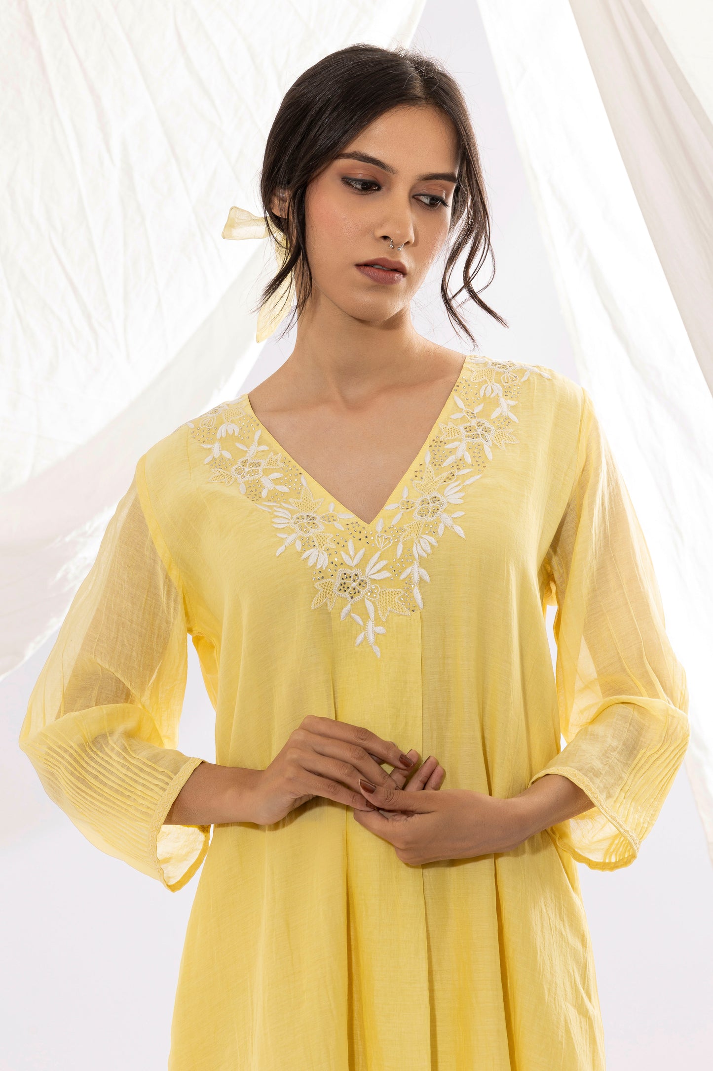 LIGHT YELLOW CHIKANKARI KURTA