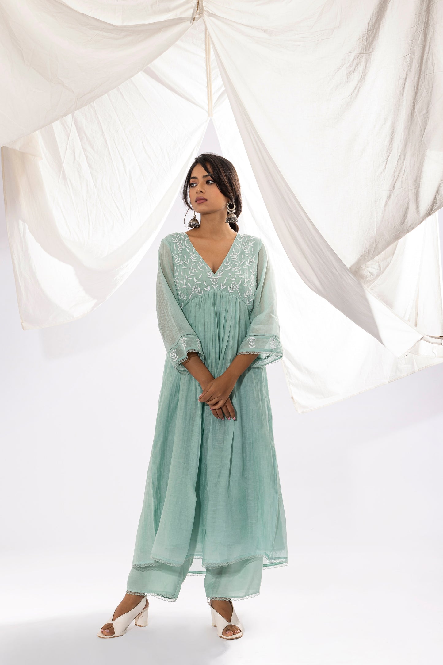 POWDER BLUE CHIKANKARI KURTA