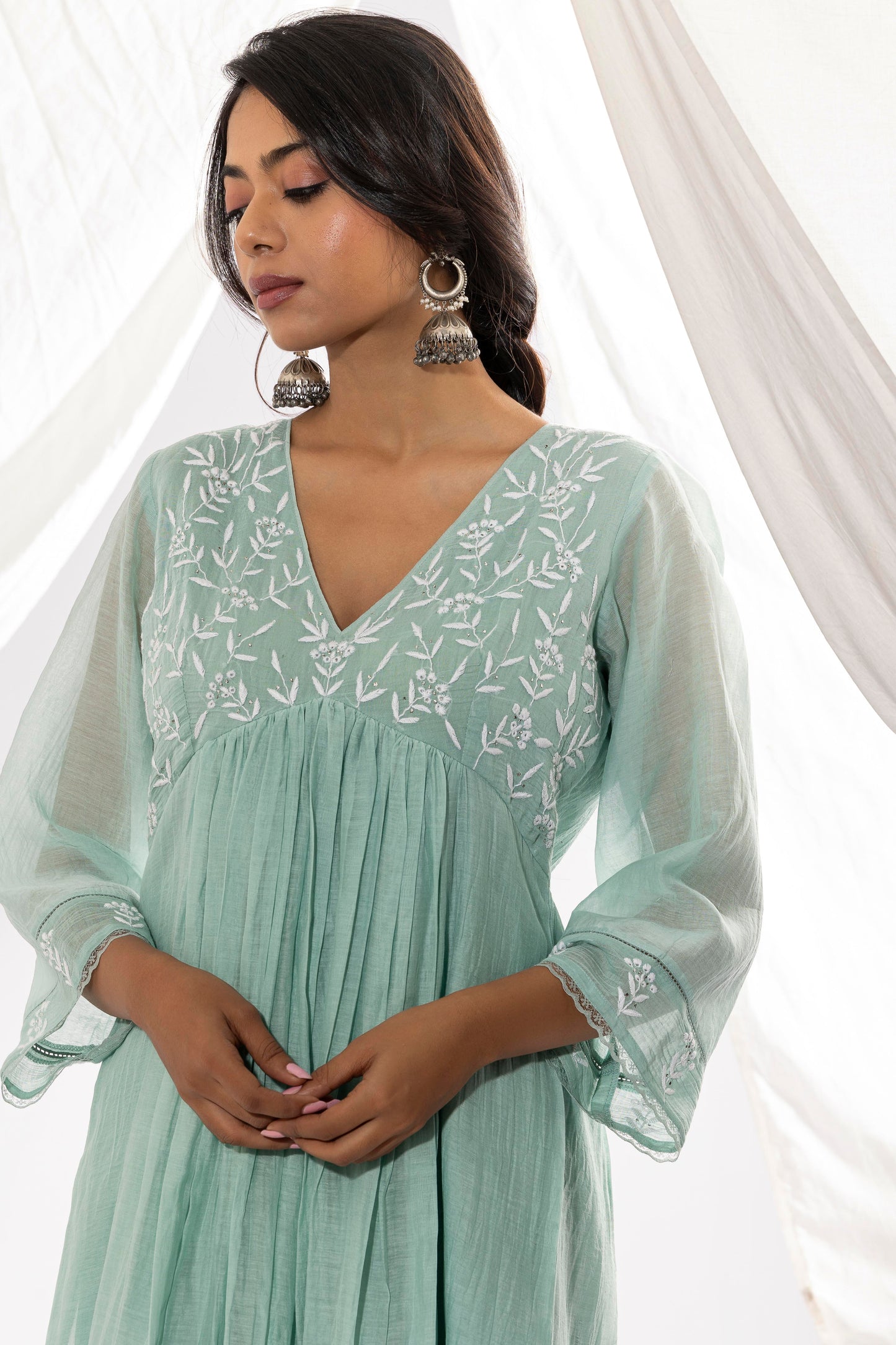 POWDER BLUE CHIKANKARI KURTA