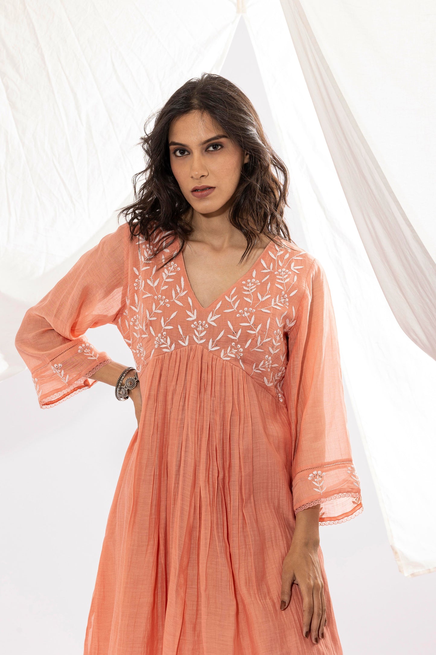 PEACH CHIKANKARI KURTA