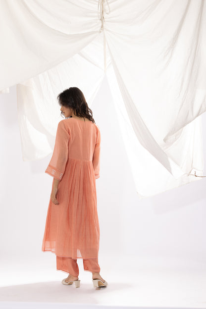 PEACH CHIKANKARI KURTA
