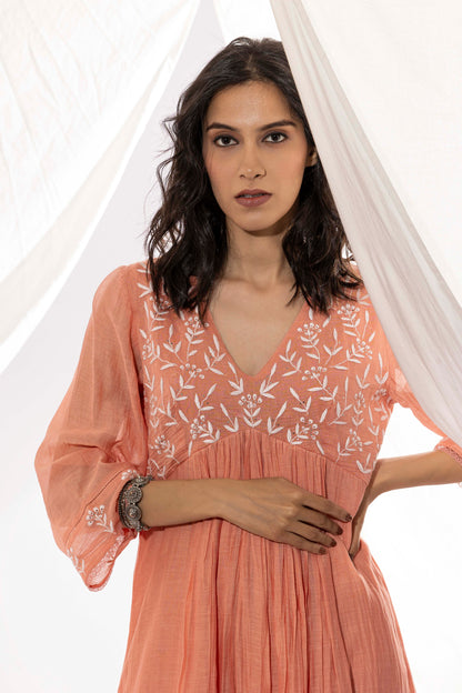 PEACH CHIKANKARI KURTA