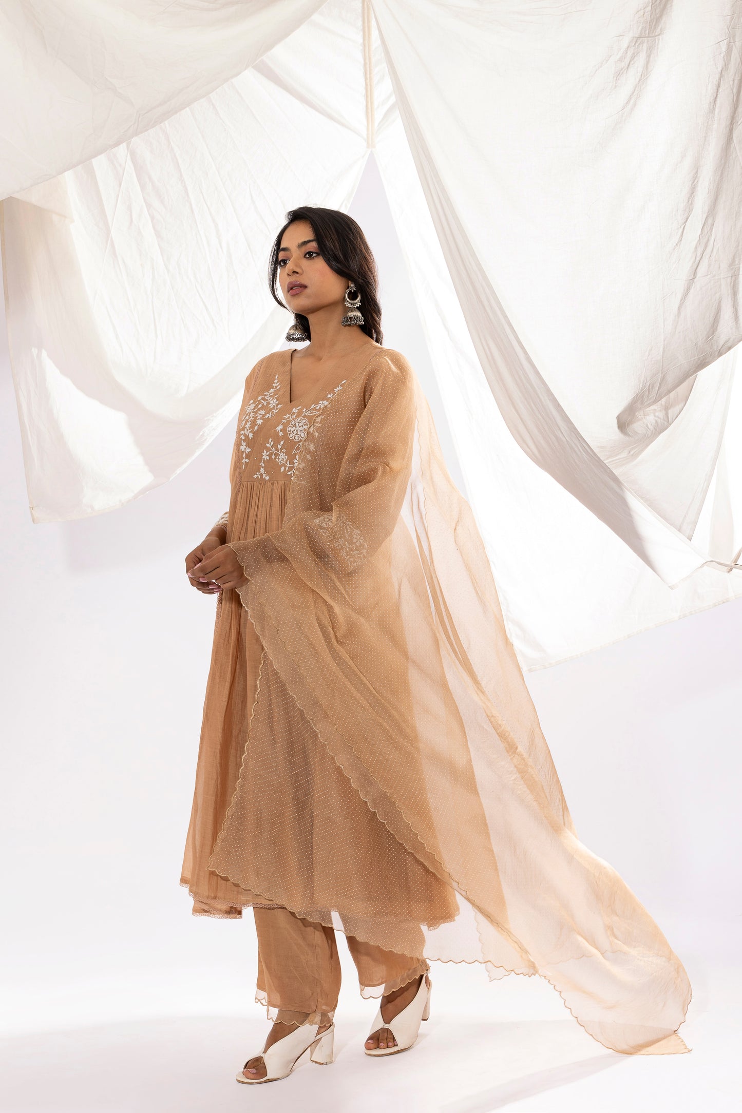 FRENCH BEIGE EMBROIDERED DUPATTA