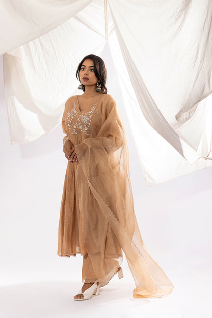 FRENCH BEIGE EMBROIDERED DUPATTA