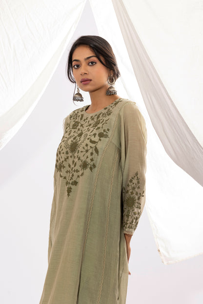 OLIVE EMBROIDERED KURTA
