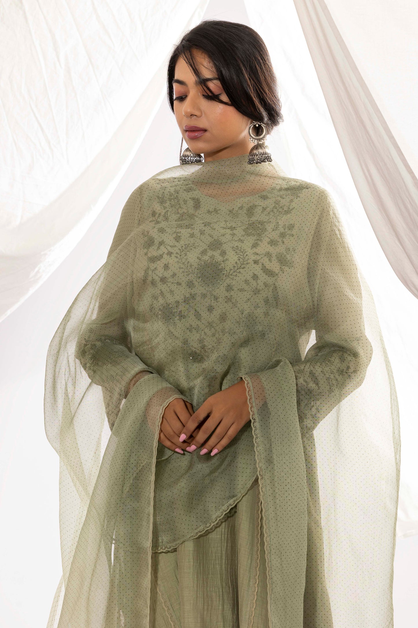 OLIVE GREEN PRINTED DUPATTA