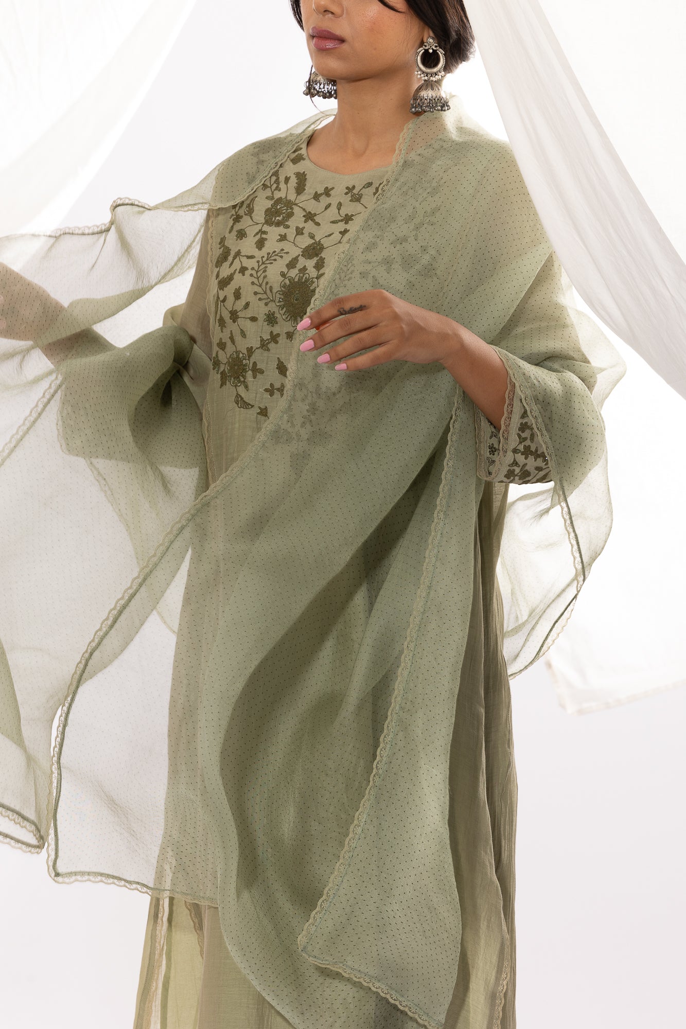 OLIVE GREEN PRINTED DUPATTA