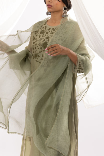 OLIVE GREEN PRINTED DUPATTA