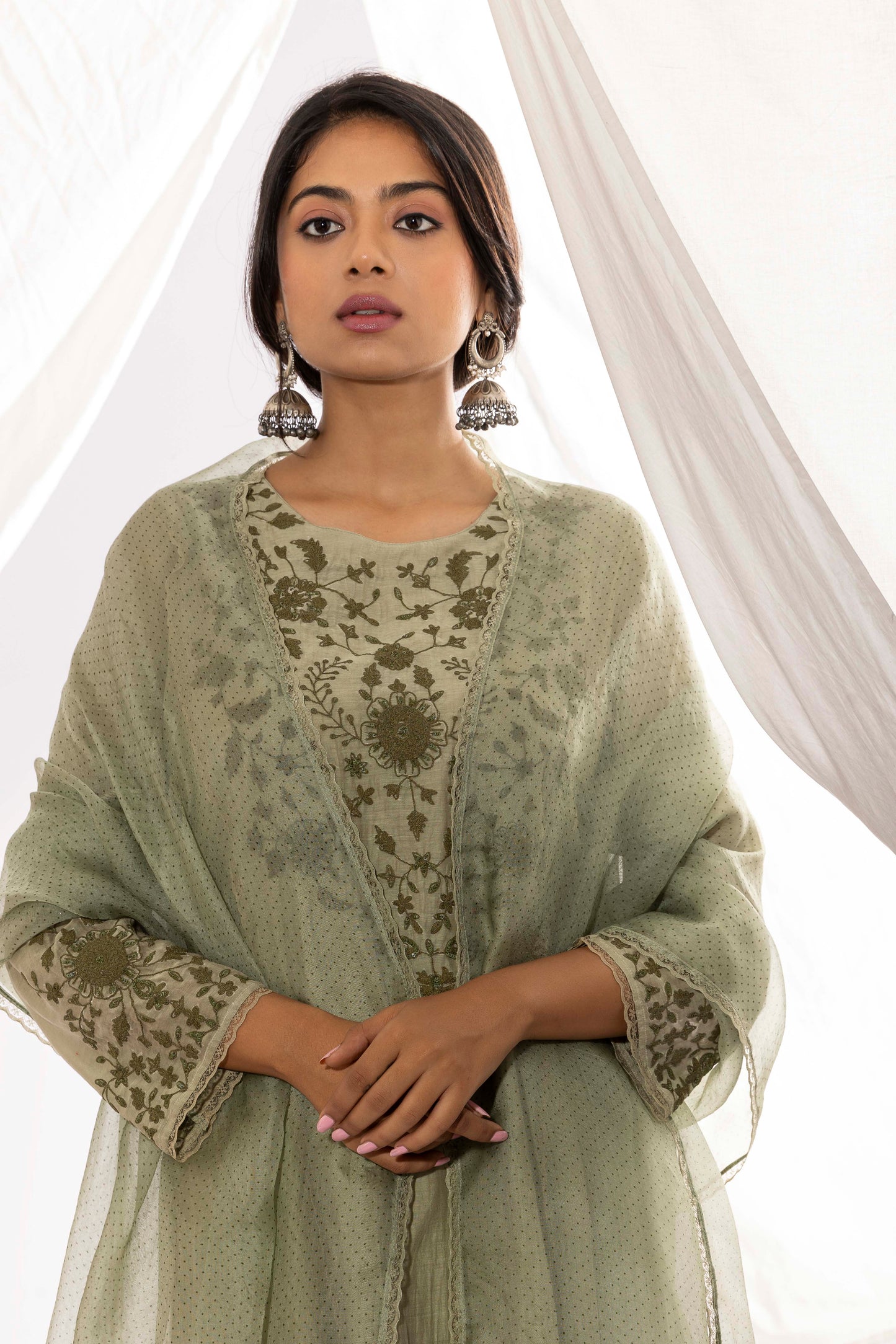 OLIVE GREEN PRINTED DUPATTA