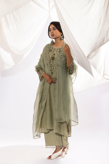 OLIVE GREEN PRINTED DUPATTA