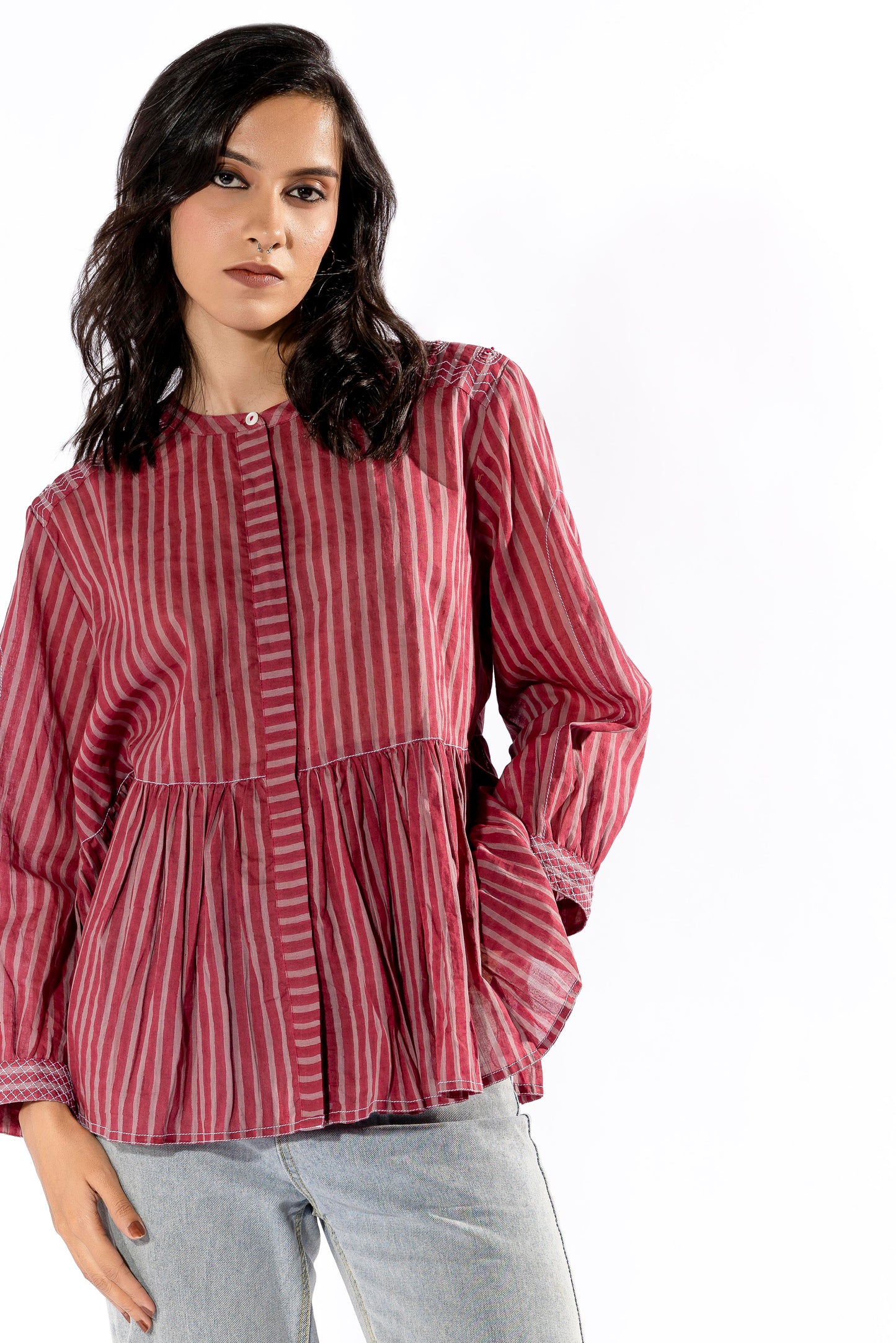 Pink hand block printed top