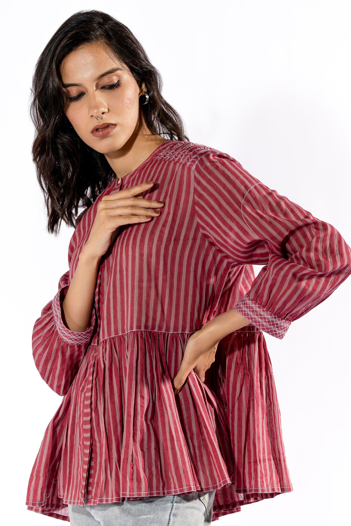 Pink hand block printed top