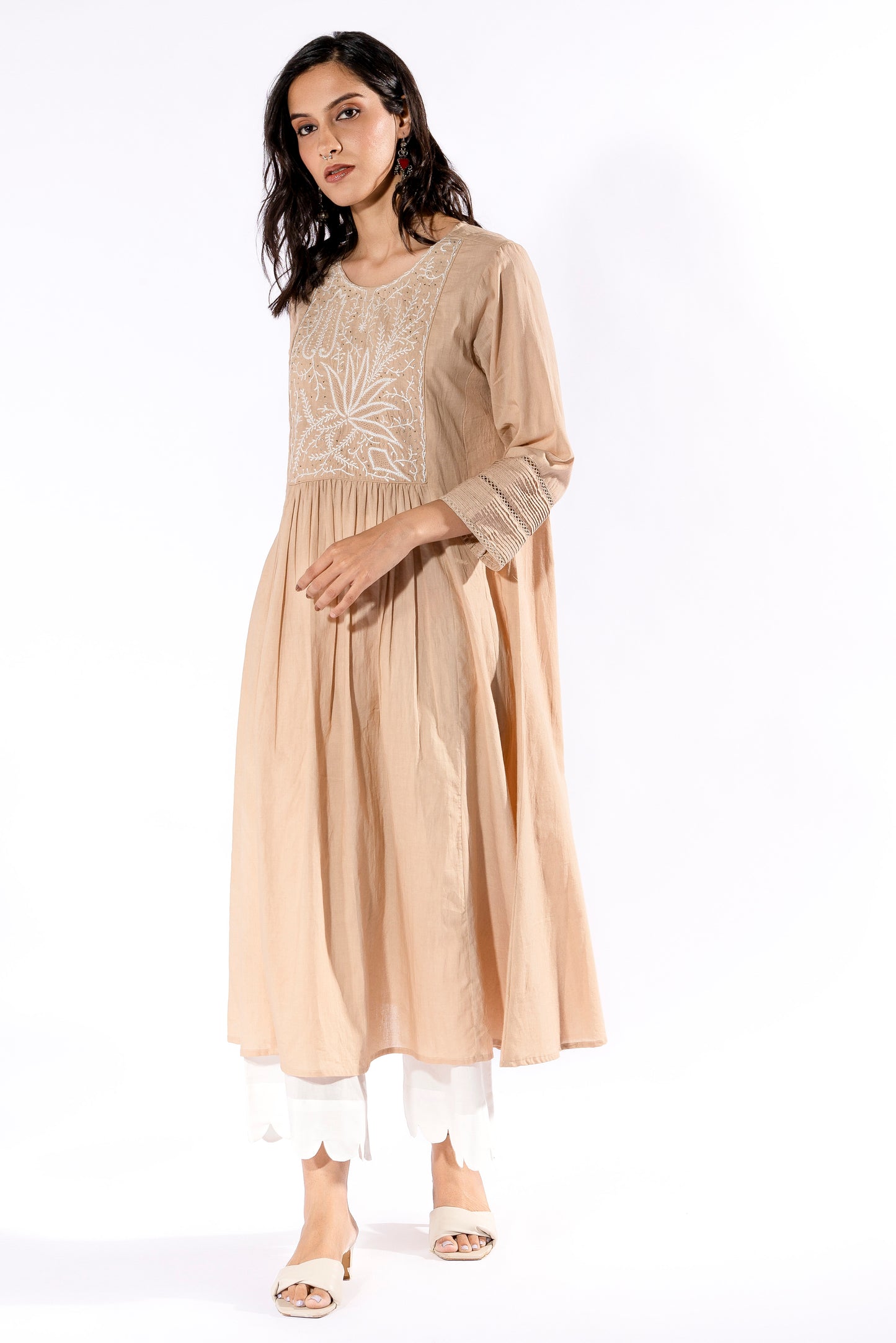 Beige chikankari kurta