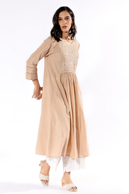 Beige chikankari kurta