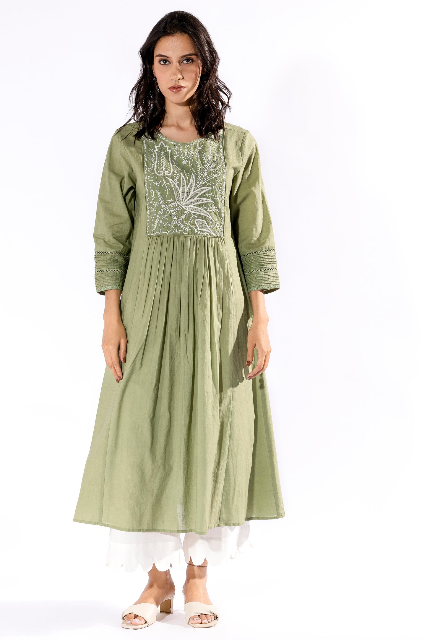 Green chikankari kurta