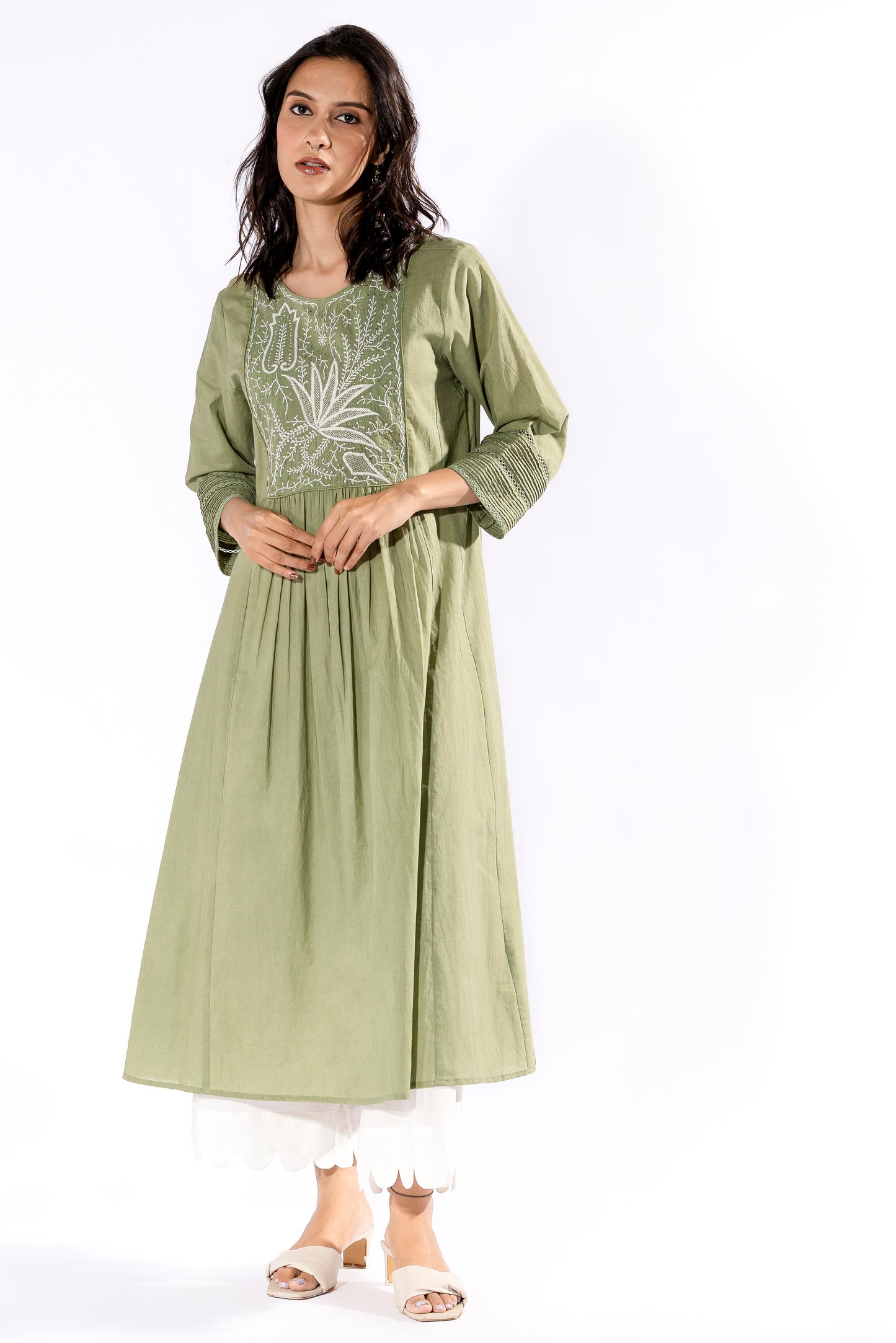 Green chikankari kurta