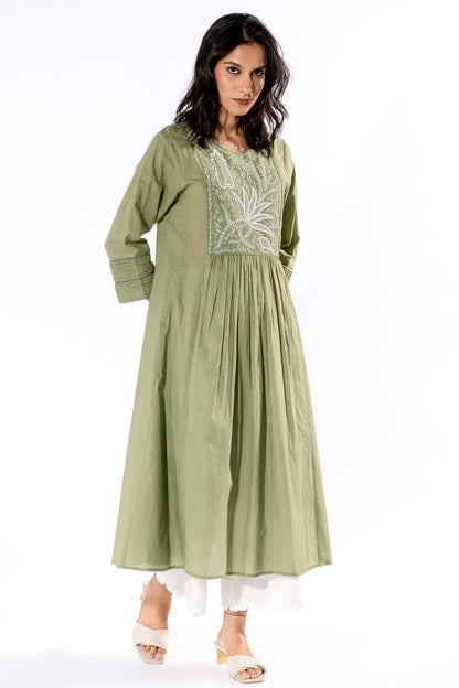 Green chikankari kurta