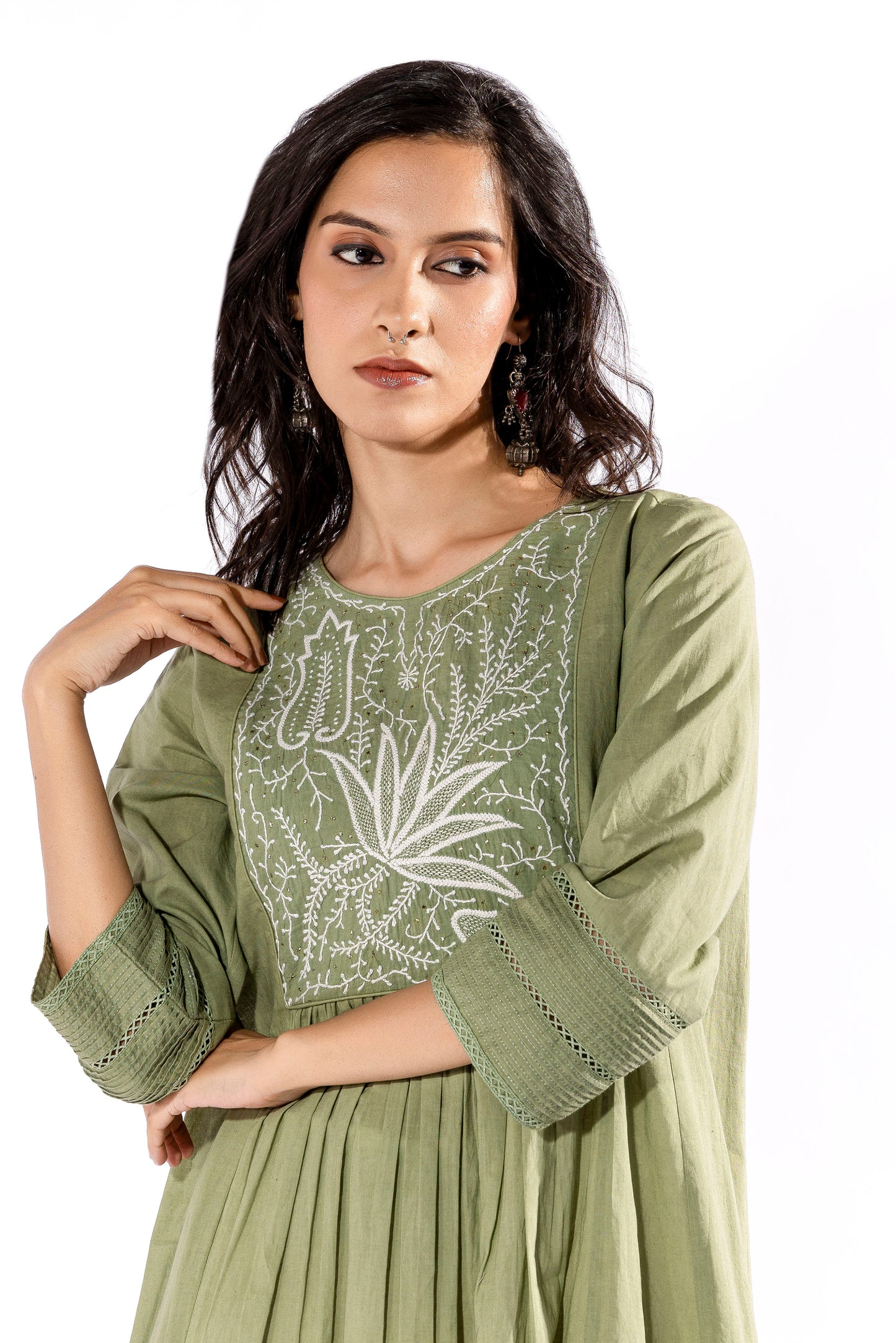 Green chikankari kurta