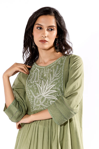 Green chikankari kurta