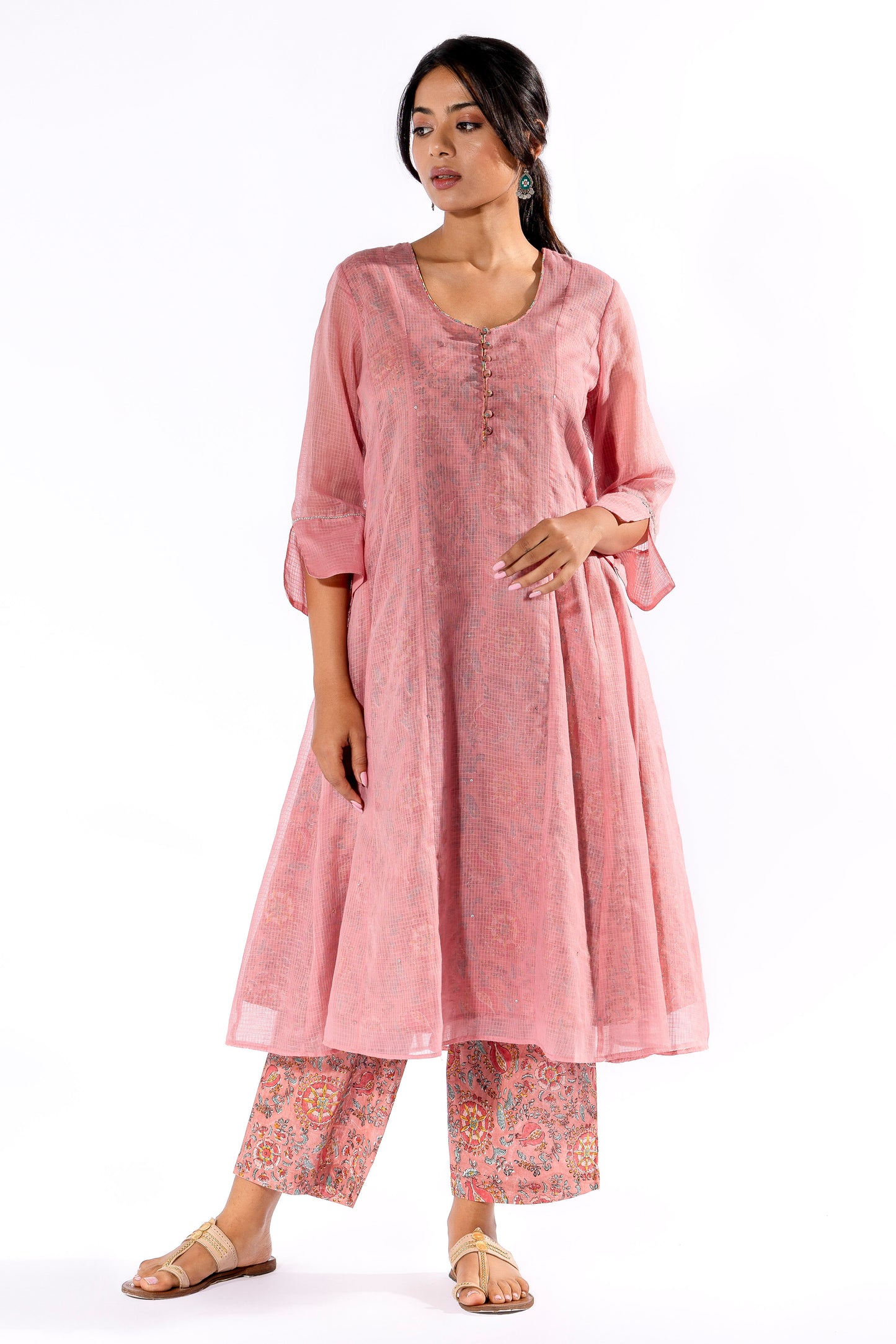 Blush Pink hand block printed kurta set