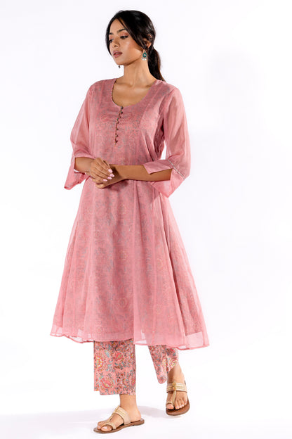 Blush Pink hand block printed kurta set