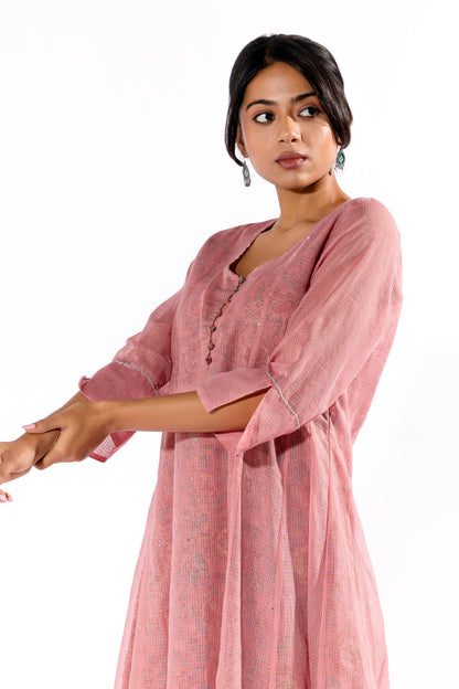 Blush Pink hand block printed kurta set