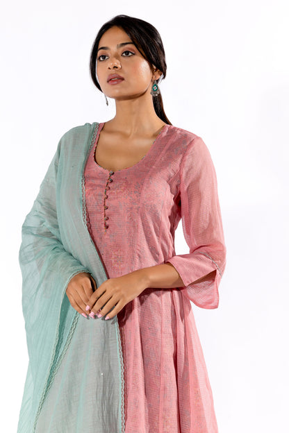 Blush Pink hand block printed kurta set