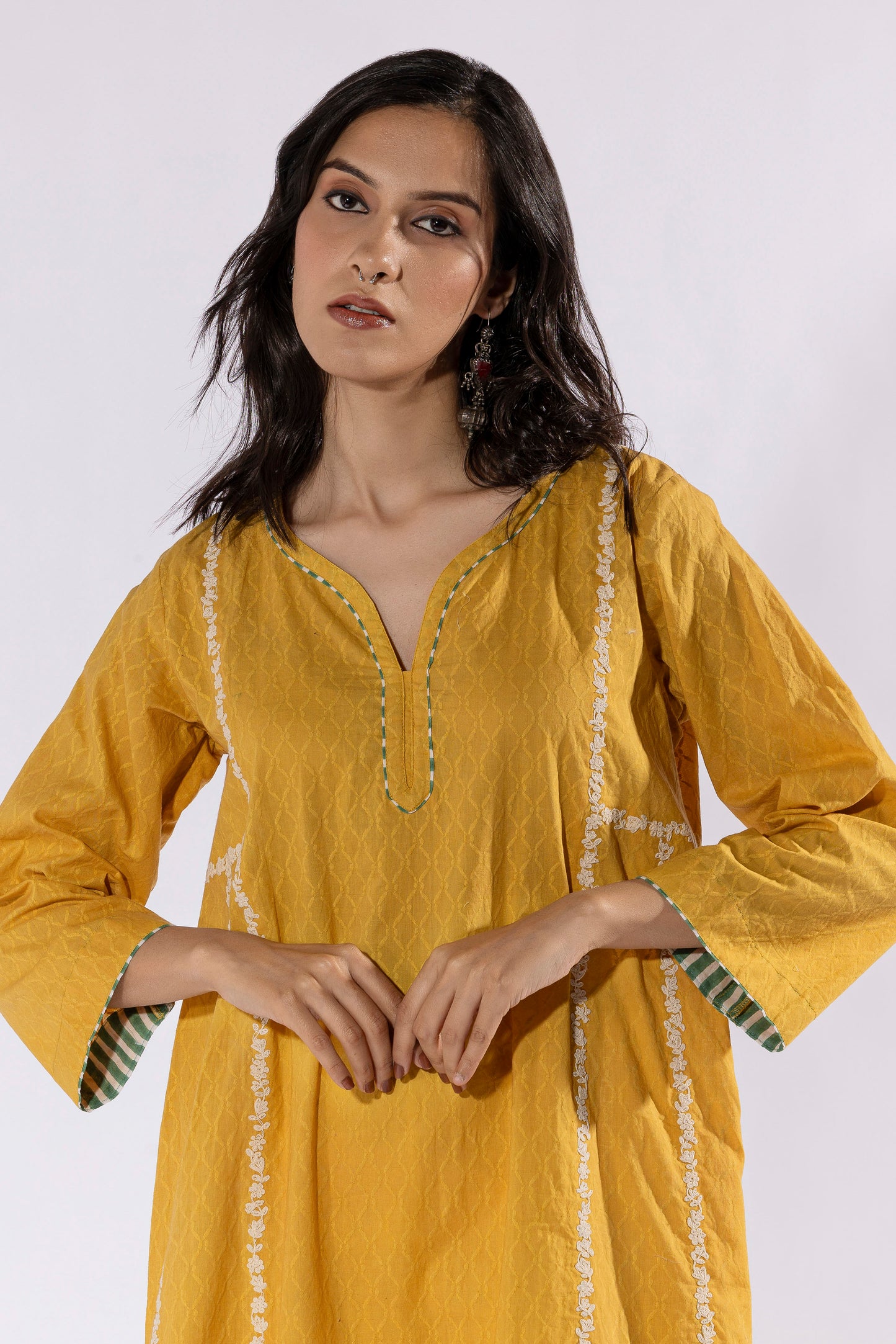 Mustard embroidered Kurta
