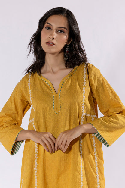 Mustard embroidered Kurta