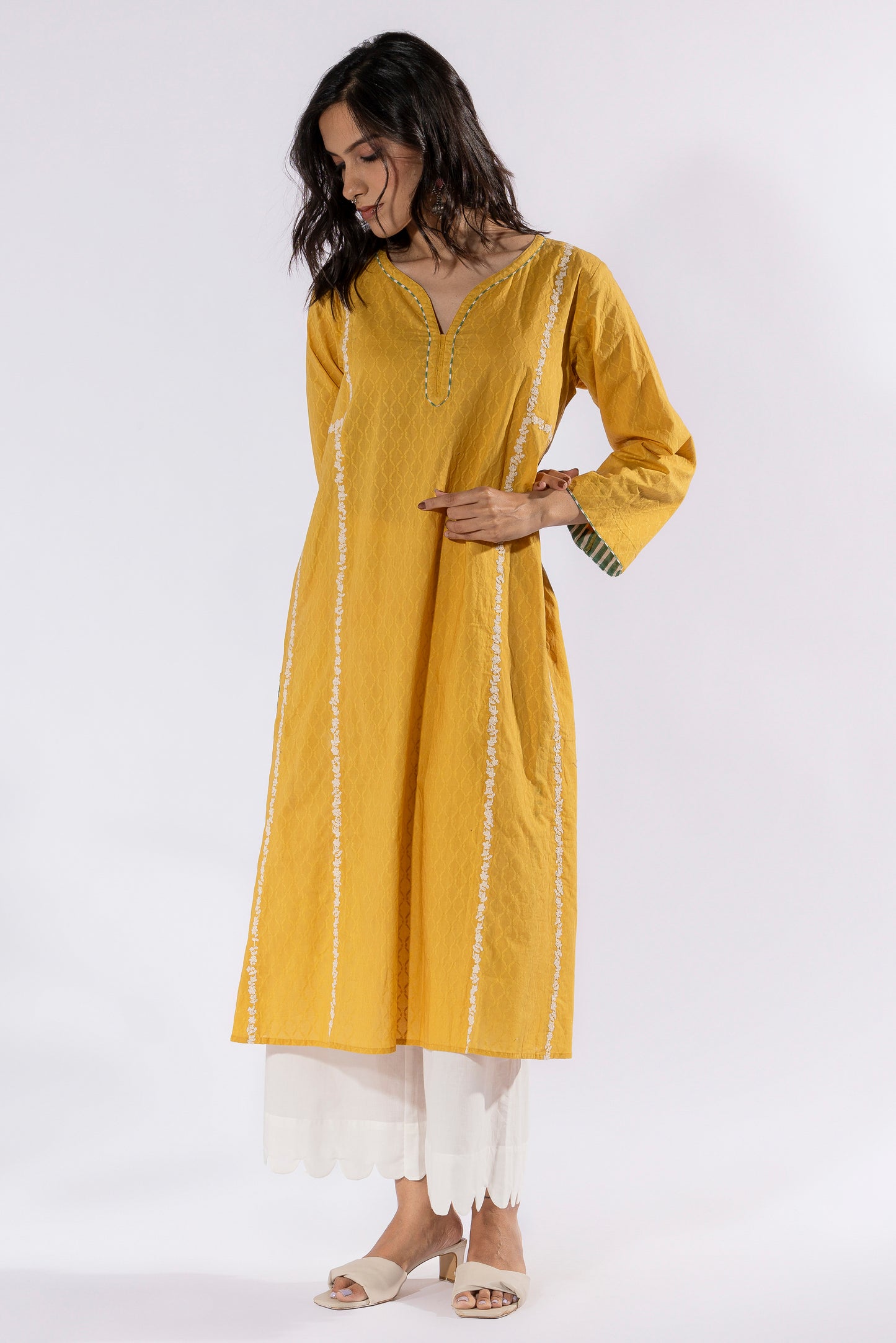 Mustard embroidered Kurta