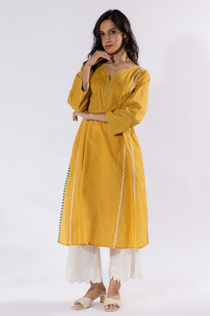 Mustard embroidered Kurta