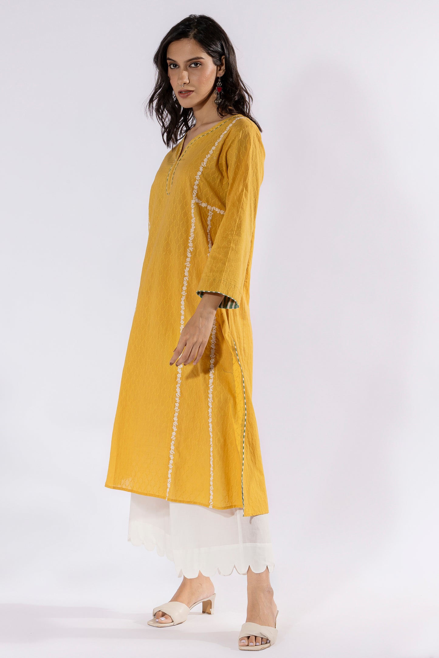 Mustard embroidered Kurta
