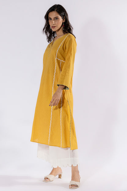Mustard embroidered Kurta