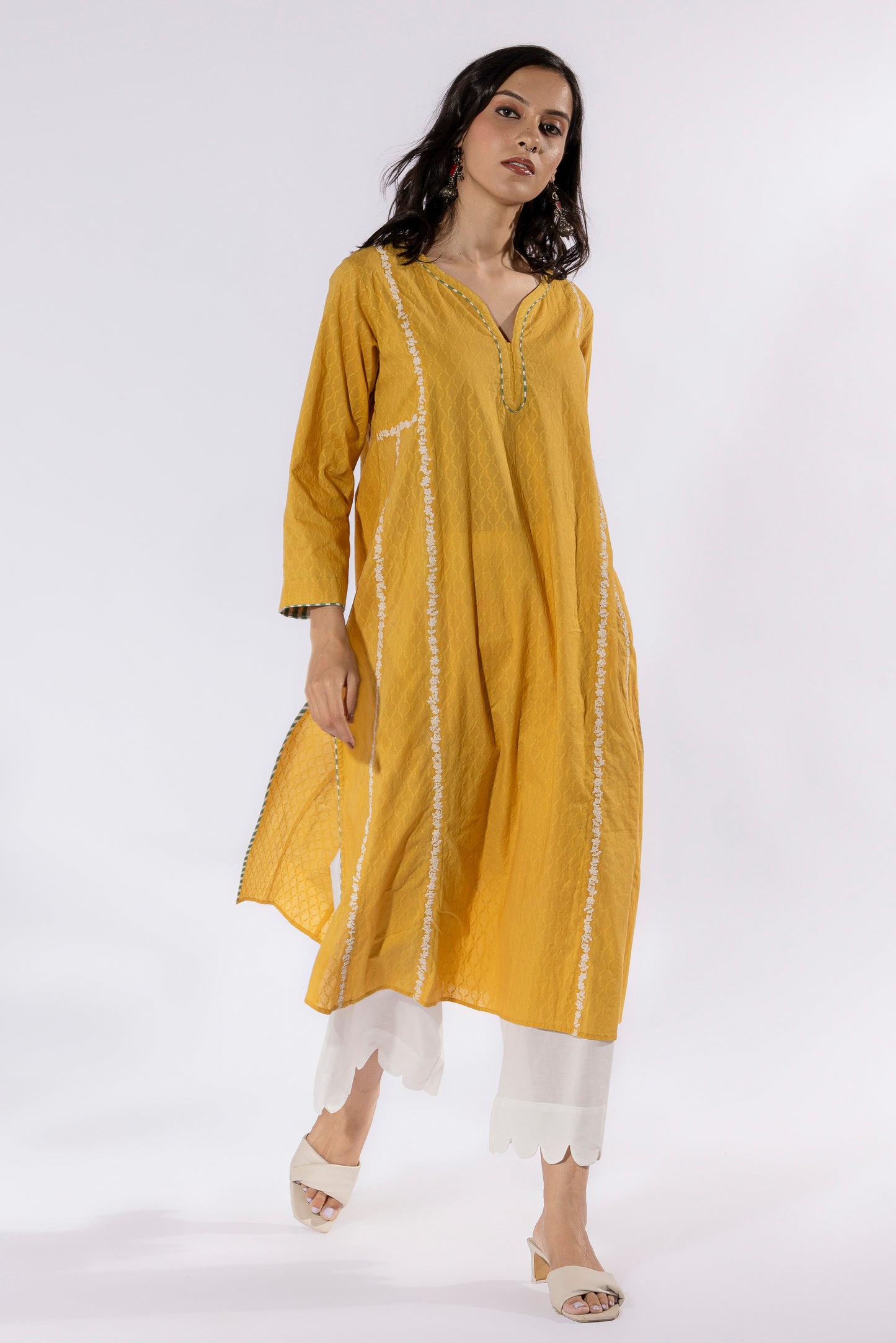 Mustard embroidered Kurta